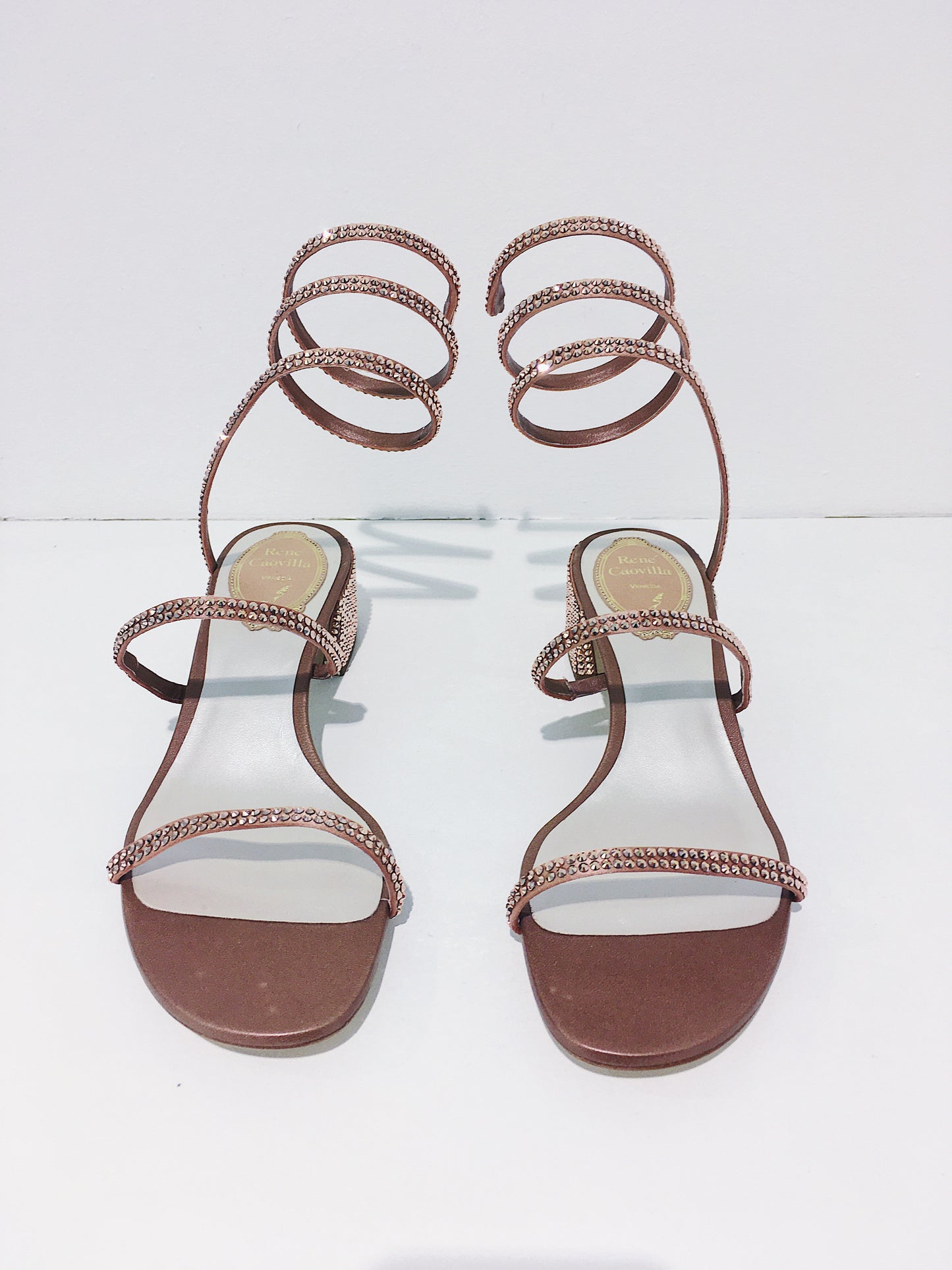 René Caovilla Fache Sandalen Cleo Braun Gold