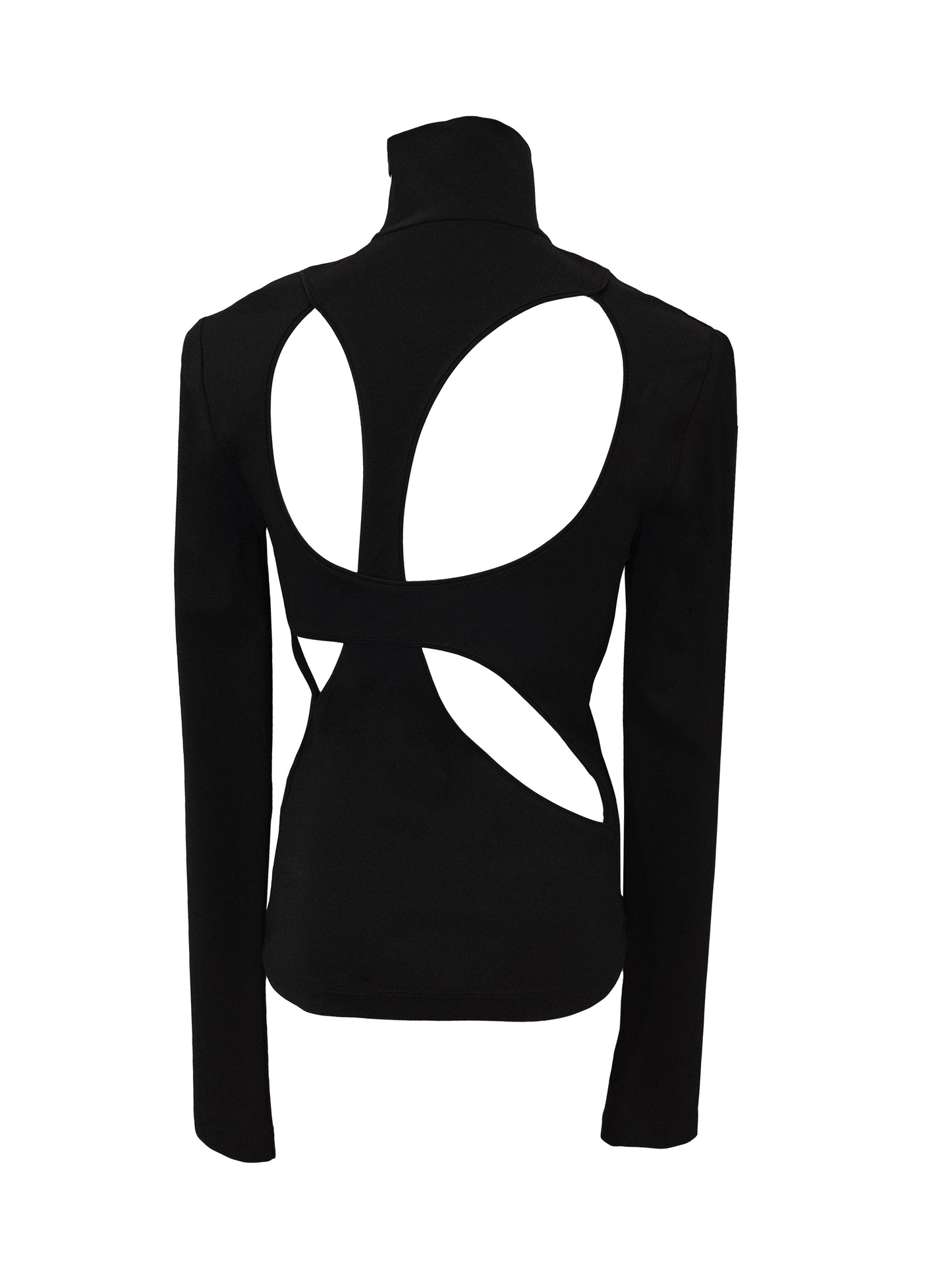 schwarzes Top mit hohem Halsausschnitt, Marke Givenchy, asymmetrische Details am Rücken
