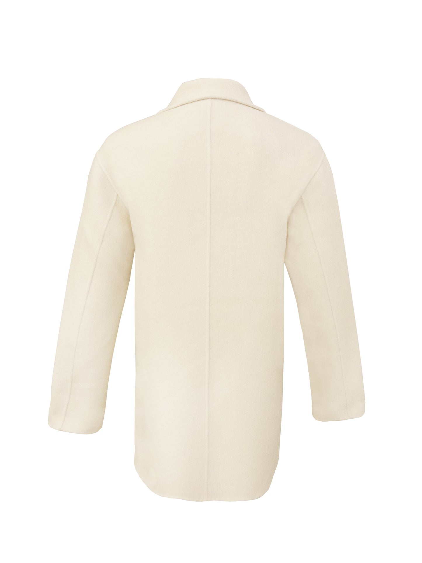vanillefarbene Jacke ohne Knöpfe und mit einer Tasche auf der linken Seite der Brust