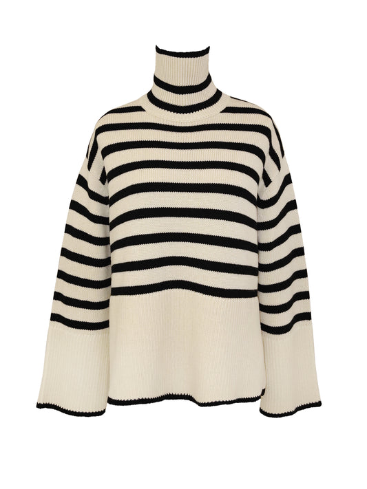 Das Rollkragendesign zusammen mit einem lockeren Schnitt macht diesen Pullover von TOTEME zu einem einzigartigen Stück. In Kombination mit schwarzen Streifen, lässt sich der elegante Beige-Ton vielseitig kombinieren und lässt ein sehr stylisches Outfit entstehen. 